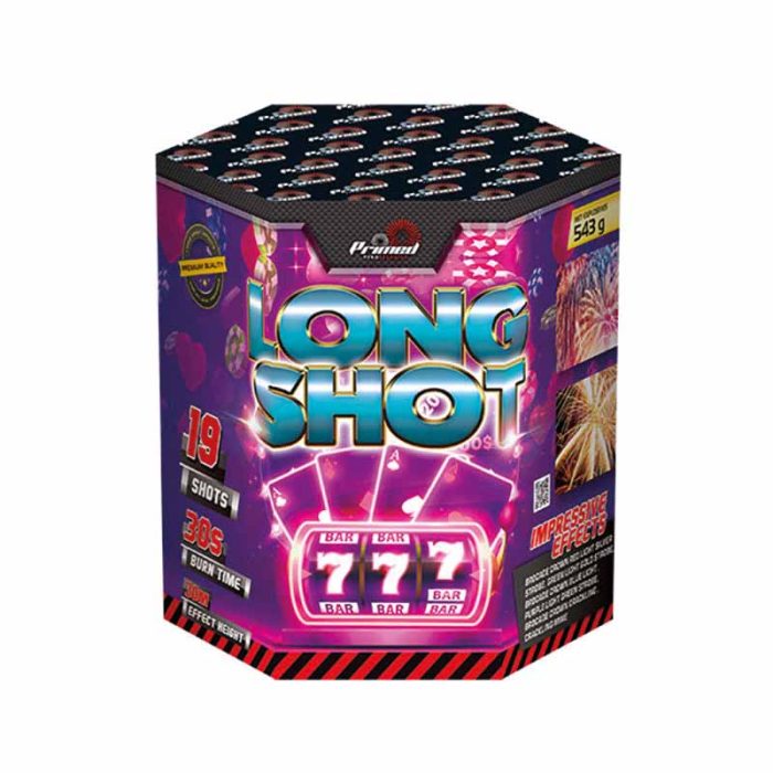 Long shot cake firework by primed pyrotechnics