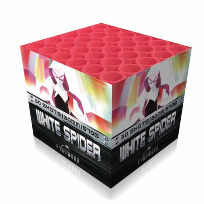 White spider hanging horse tail Low Noise firework by pyroworx